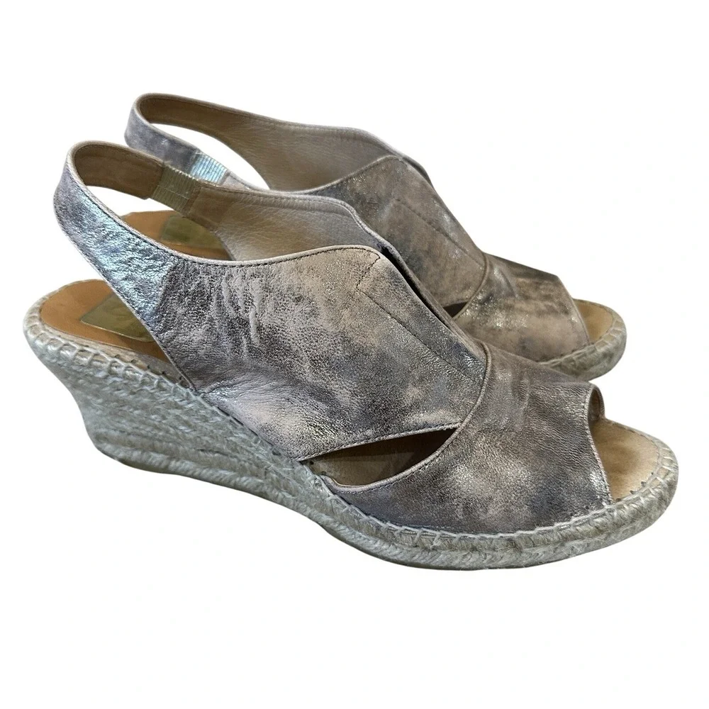 Kanna Leather‎ Sling Back Wedge Espadrilles Sandals Size 40/10 Metallic Gold